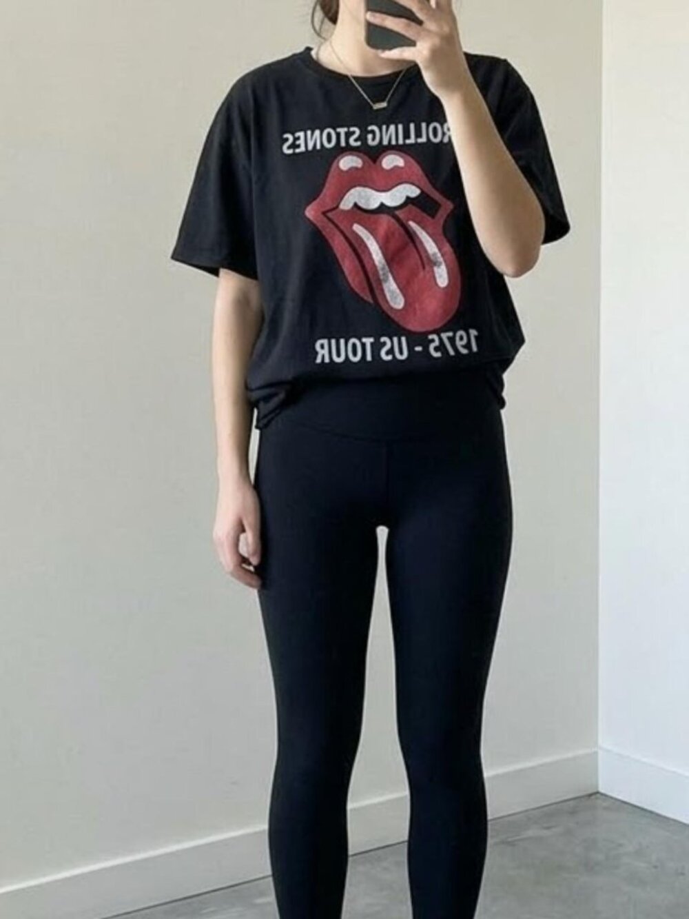 Rolling Stones Unisex Black 1975- US Tour Graphic Tee Shirt